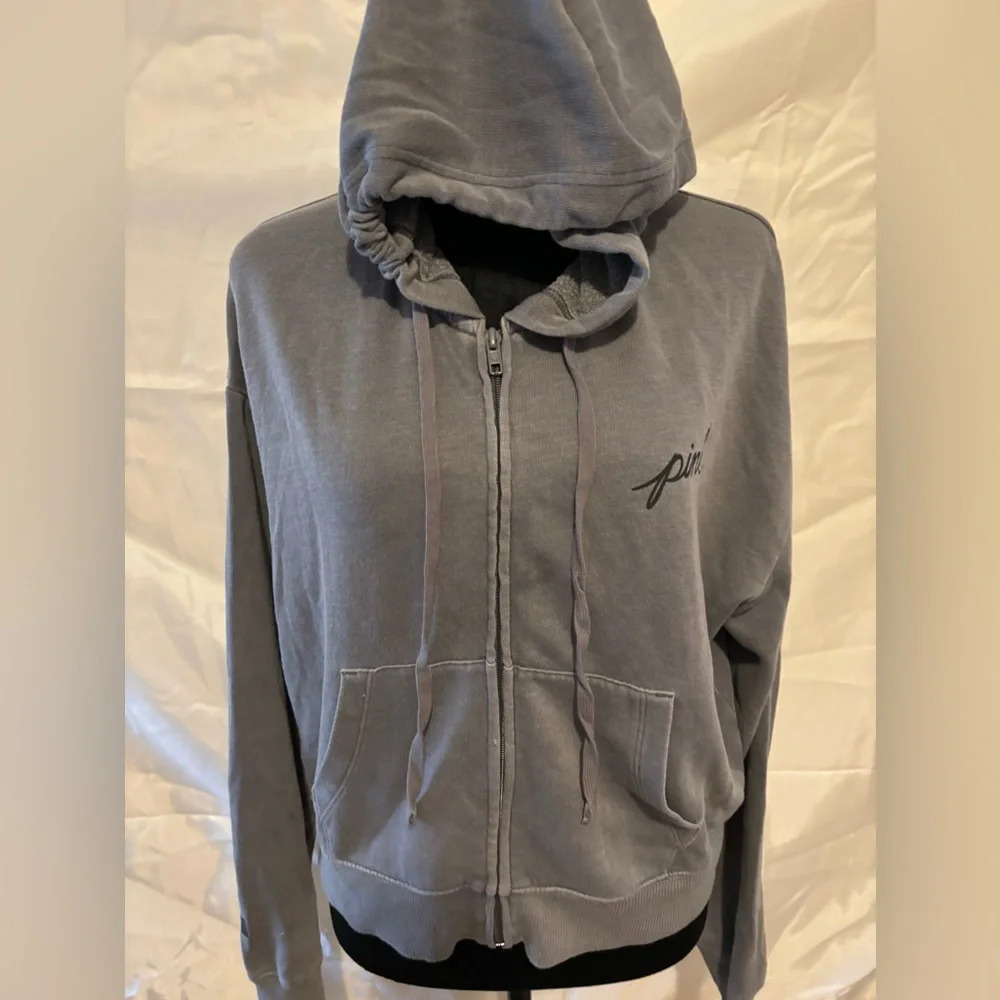 PINK Victorias Secret Logo Cropped Zip-up Hoodie Sweatshirt Small - Picture 2 of 11